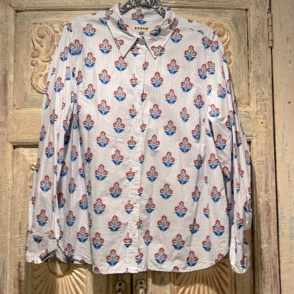 NWOT Boden Siena Sienna Cotton Shirt /Mandarin Red, Floret Stem, 22-20R US/